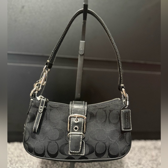 Coach VINTAGE Mini Hampton shoulder bag in black signature canvas - Picture 4 of 11